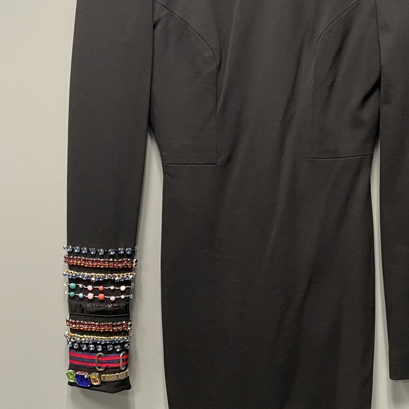 Cynthia Rowley Black Ponte Long Sleeve Embellished Cocktail Dress NWT Low Back - Picture 5 of 12